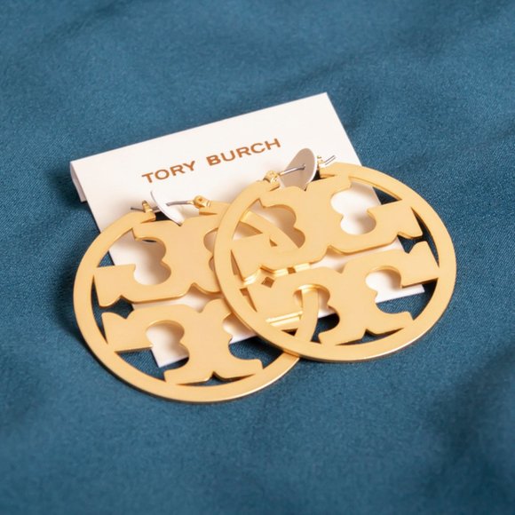 Tory Burch Miller Logo Gold Hoop Earrings